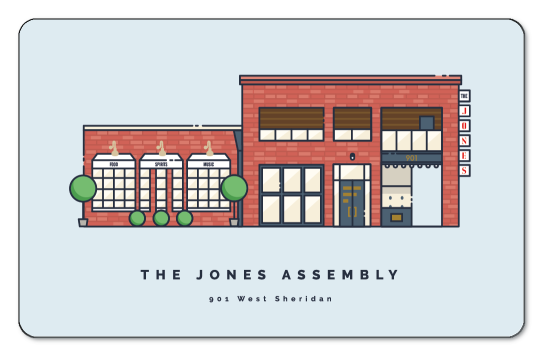 The jones Assembly, building, over white background